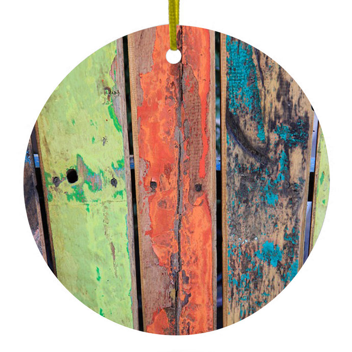 Rough Painted Wood Print Ceramic Ornament