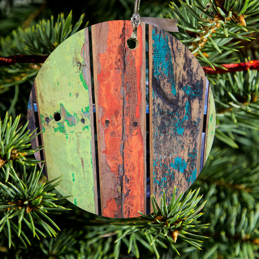 Rough Painted Wood Print Ceramic Ornament, view 2