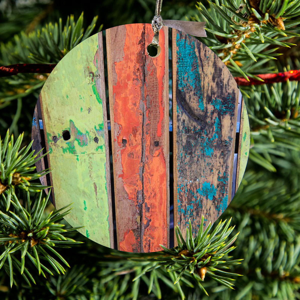 Rough Painted Wood Print Ceramic Ornament, view 2
