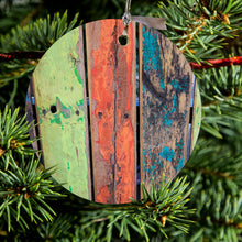 Rough Painted Wood Print Ceramic Ornament