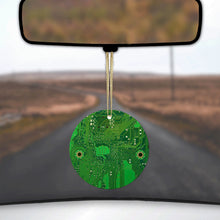 DistinctInk® Hanging Ceramic Christmas Tree Ornament with Gold String - Great Gift / Present - 2 3/4 inch Diameter - Green Circuit Board Image