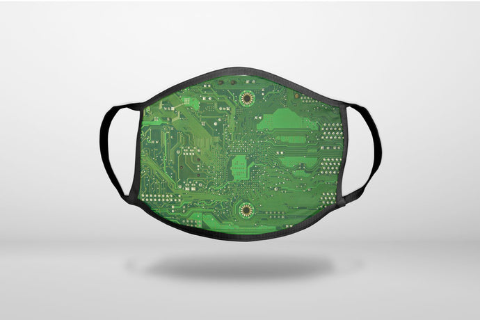 Green Circuit Board Image - 3-Ply Reusable Soft Face Mask Covering, Unisex, Cotton Inner Layer