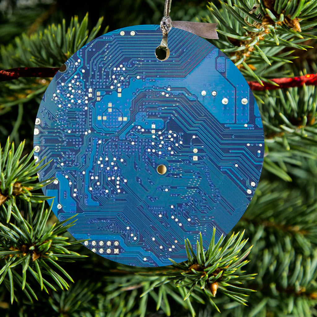 Blue Circuit Board Image Ceramic Ornament, view 2