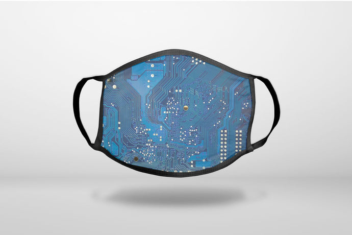 Blue Circuit Board Image - 3-Ply Reusable Soft Face Mask Covering, Unisex, Cotton Inner Layer
