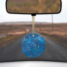DistinctInk® Hanging Ceramic Christmas Tree Ornament with Gold String - Great Gift / Present - 2 3/4 inch Diameter - Blue Circuit Board Image