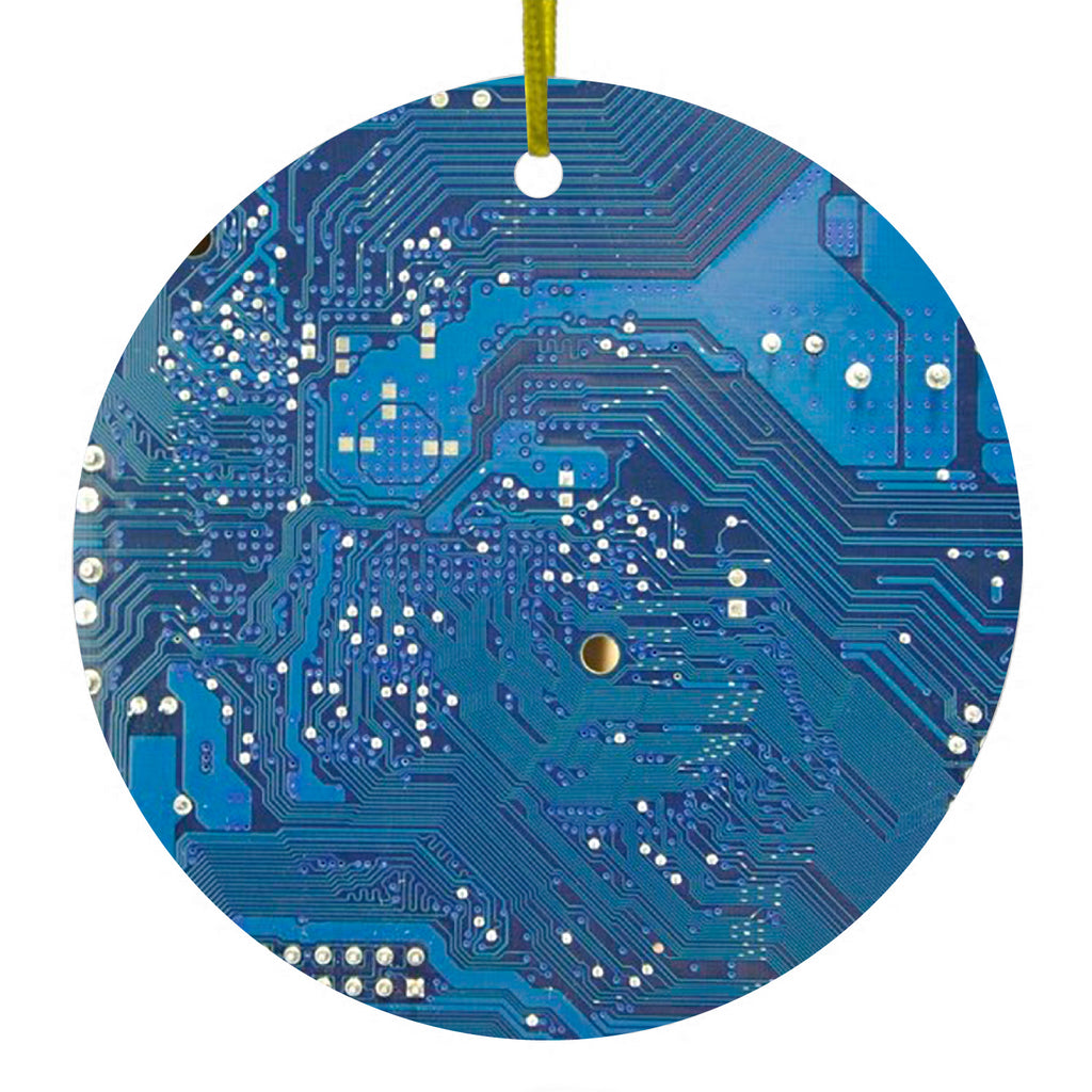 Blue Circuit Board Image Ceramic Ornament