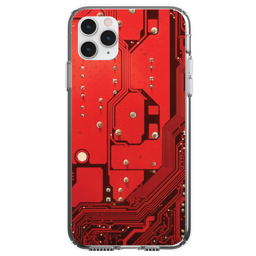 Red Circuit Board Image Clear Shockproof iPhone Case