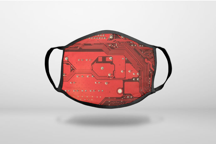 Red Circuit Board Image - 3-Ply Reusable Soft Face Mask Covering, Unisex, Cotton Inner Layer