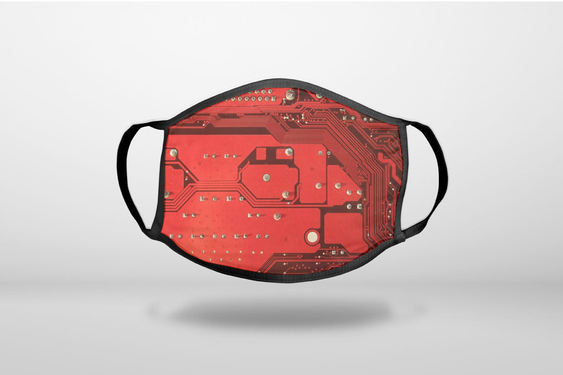 Red Circuit Board Image - 3-Ply Reusable Soft Face Mask Covering, Unisex, Cotton Inner Layer