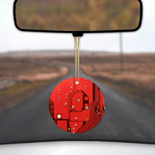 DistinctInk® Hanging Ceramic Christmas Tree Ornament with Gold String - Great Gift / Present - 2 3/4 inch Diameter - Red Circuit Board Image