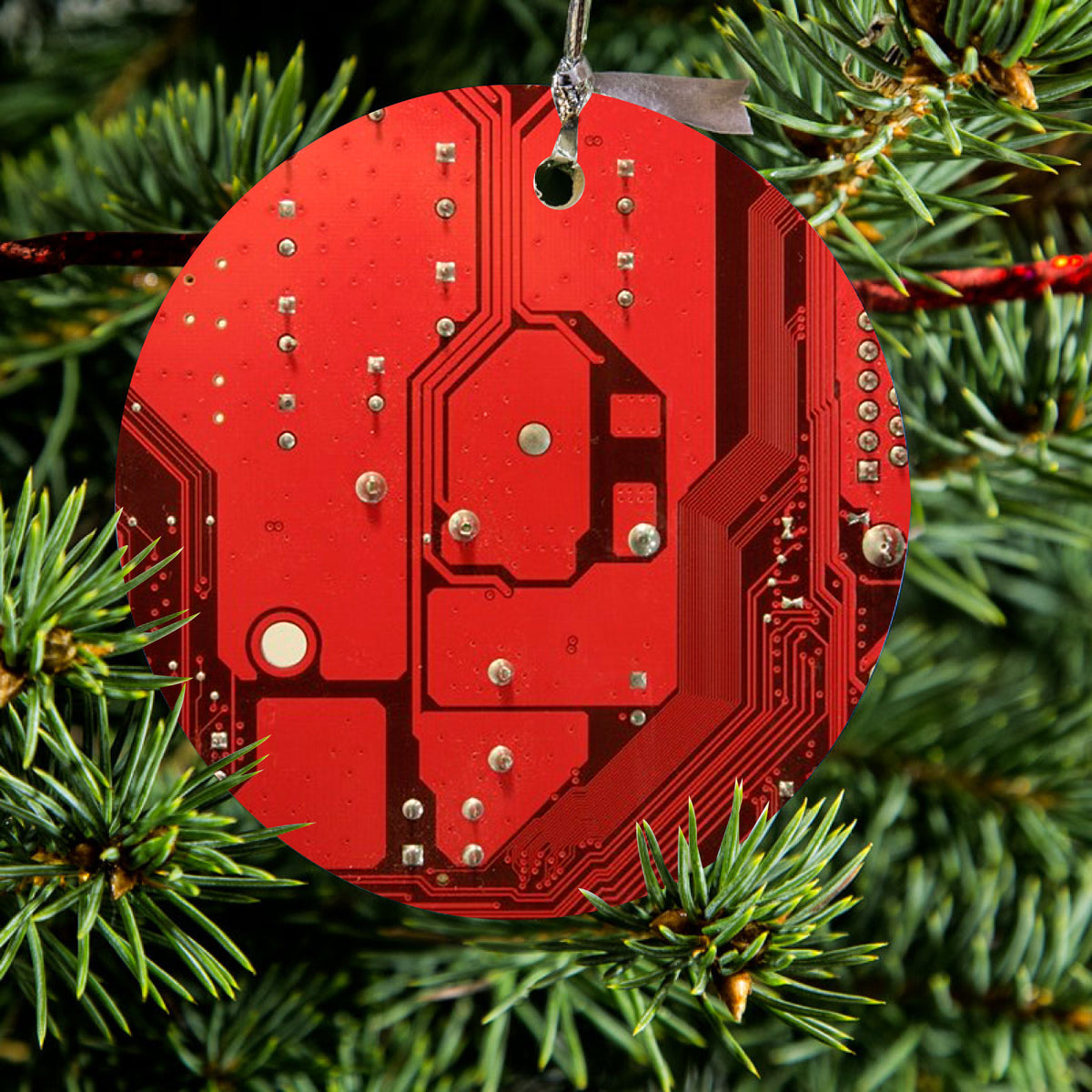 Red Circuit Board Image Ceramic Ornament, view 2