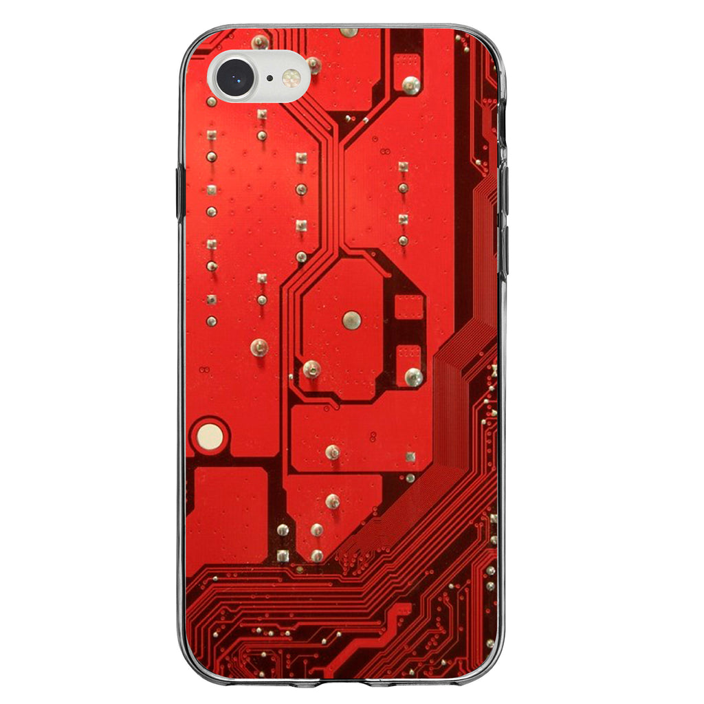 Red Circuit Board Image Clear Shockproof iPhone Case, view 5