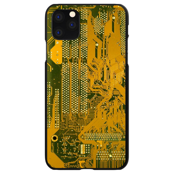 DistinctInk® Hard Plastic Snap-On Case for Apple iPhone or Samsung Galaxy - Yellow Circuit Board