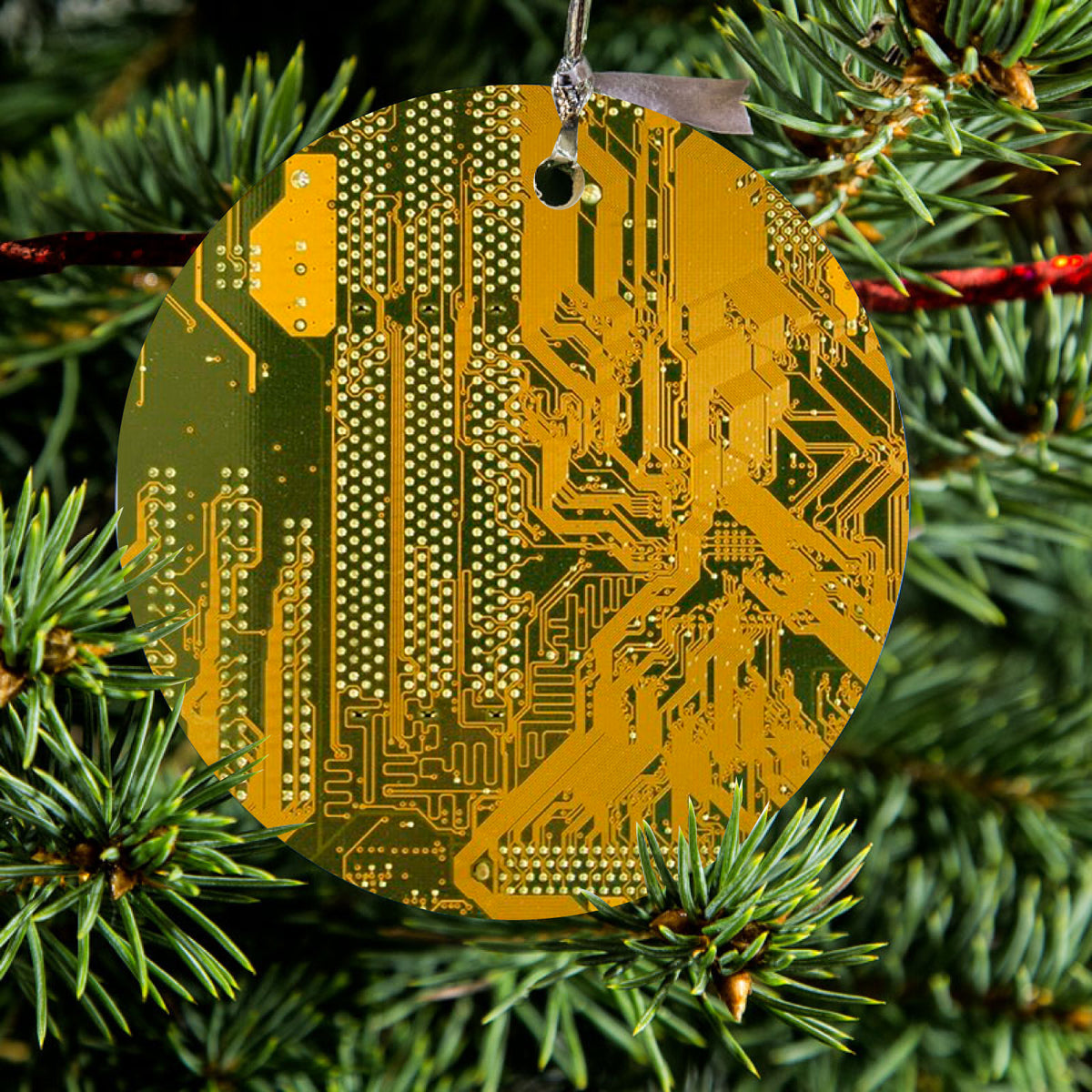 Yellow Circuit Board Image Ceramic Ornament, view 2