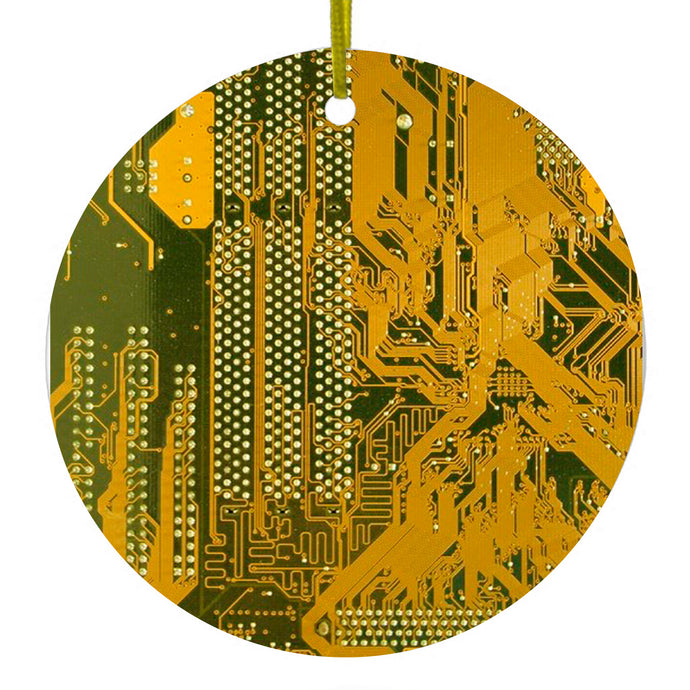 Yellow Circuit Board Image Ceramic Ornament