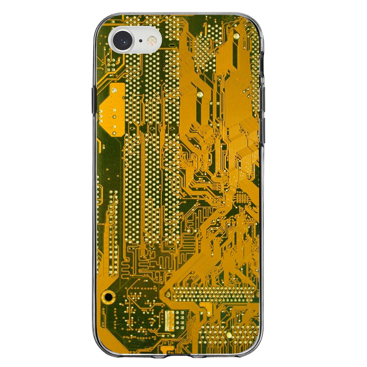 Yellow Circuit Board Image Clear Shockproof iPhone Case, view 5