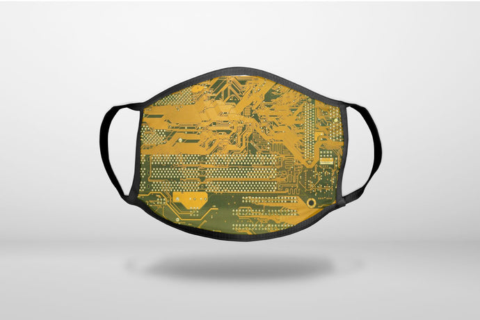 Yellow Circuit Board Image - 3-Ply Reusable Soft Face Mask Covering, Unisex, Cotton Inner Layer