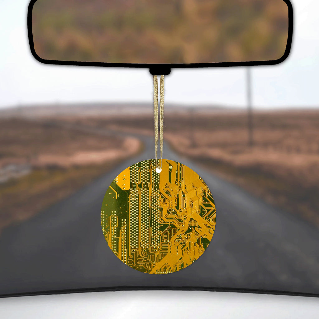 Yellow Circuit Board Image Ceramic Ornament, view 3
