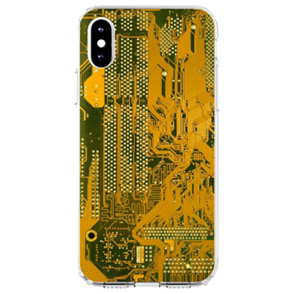 Yellow Circuit Board Image Clear Shockproof iPhone Case, view 4