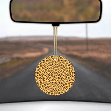 DistinctInk® Hanging Ceramic Christmas Tree Ornament with Gold String - Great Gift / Present - 2 3/4 inch Diameter - Beige Tan Brown Cheetah Skin Spots