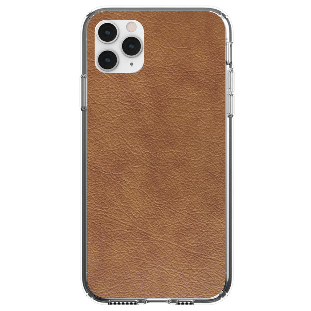 Dark Brown Faux Leather Print Design Clear Shockproof iPhone Case