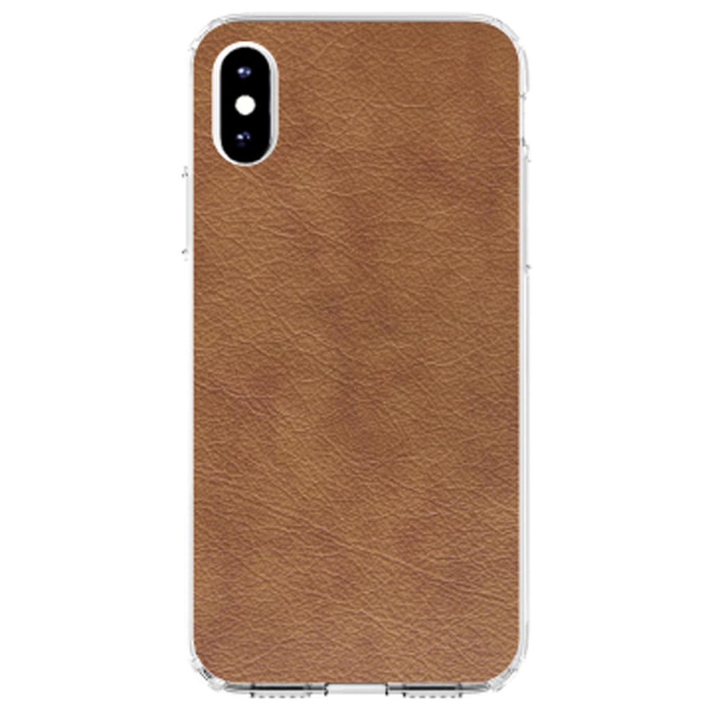 Dark Brown Faux Leather Print Design Clear Shockproof iPhone Case, view 2