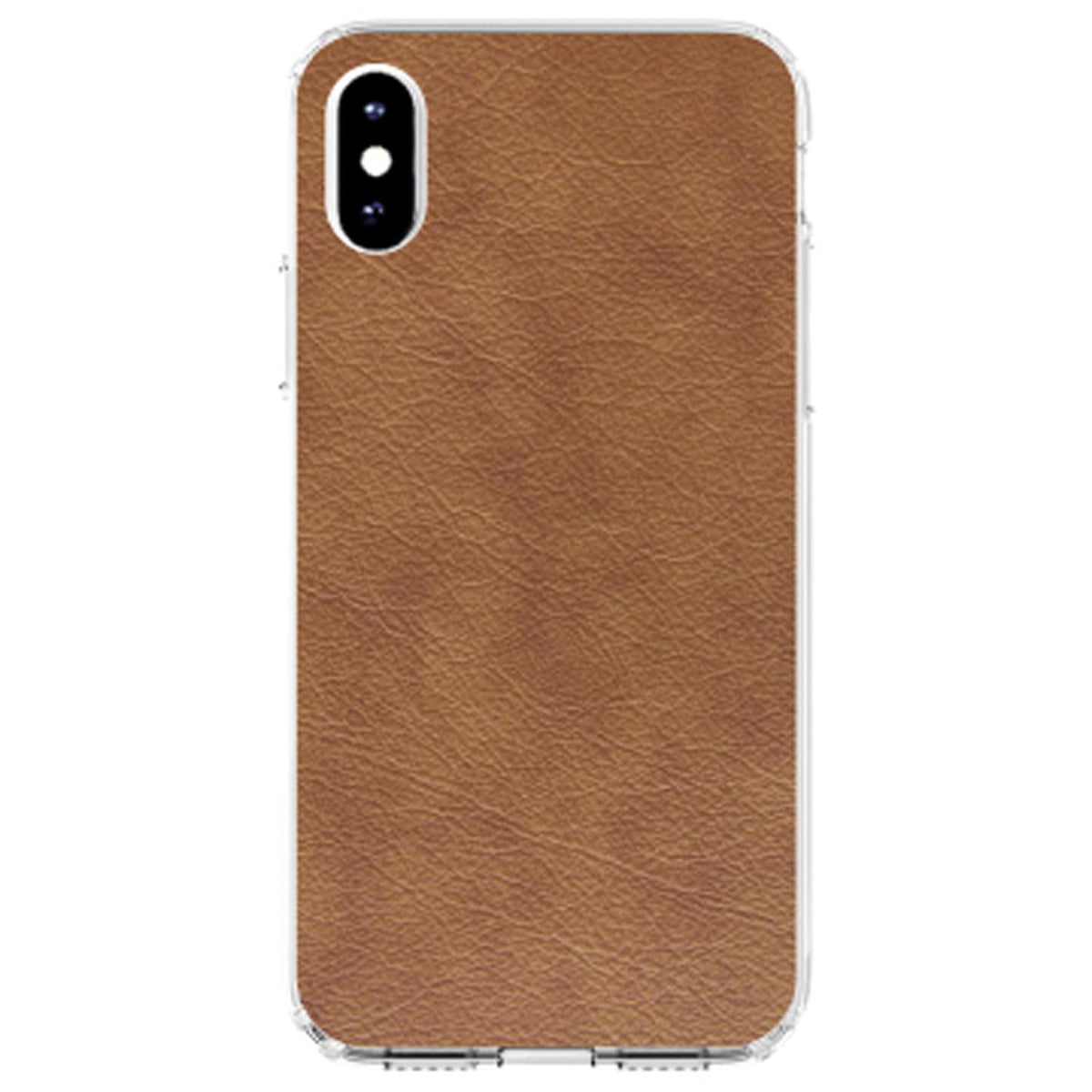 Dark Brown Faux Leather Print Design Clear Shockproof iPhone Case, view 2
