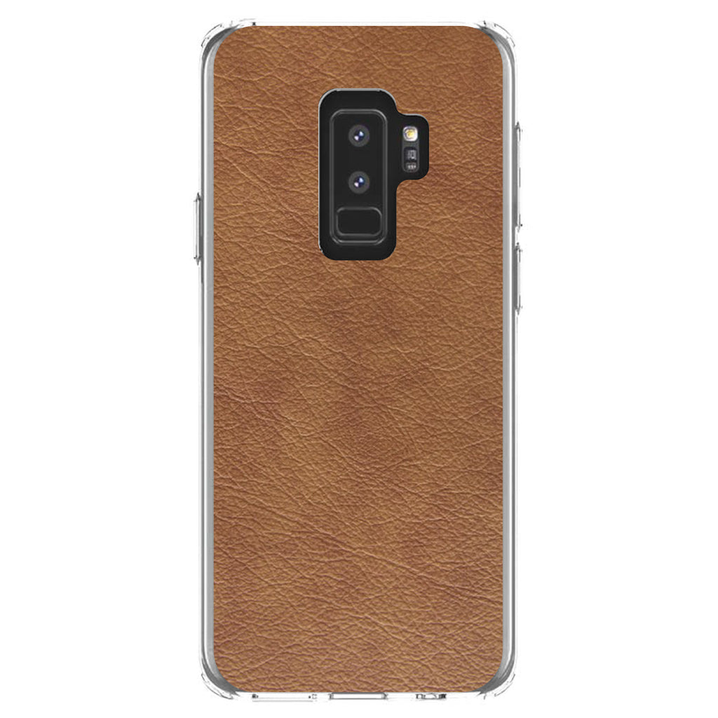 Dark Brown Faux Leather Print Design Clear Shockproof iPhone Case, view 20