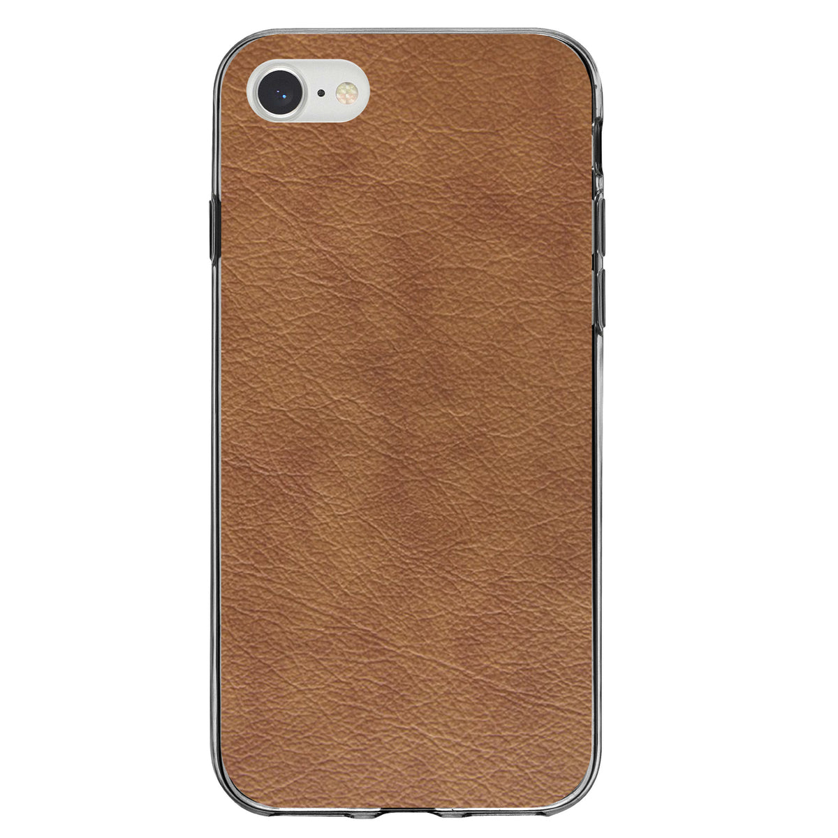 Dark Brown Faux Leather Print Design Clear Shockproof iPhone Case, view 5