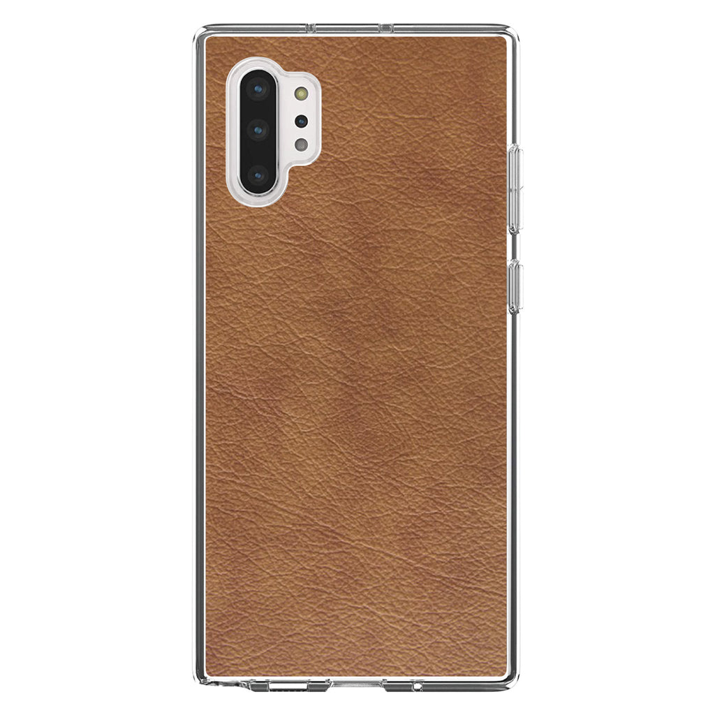 Dark Brown Faux Leather Print Design Clear Shockproof iPhone Case, view 10