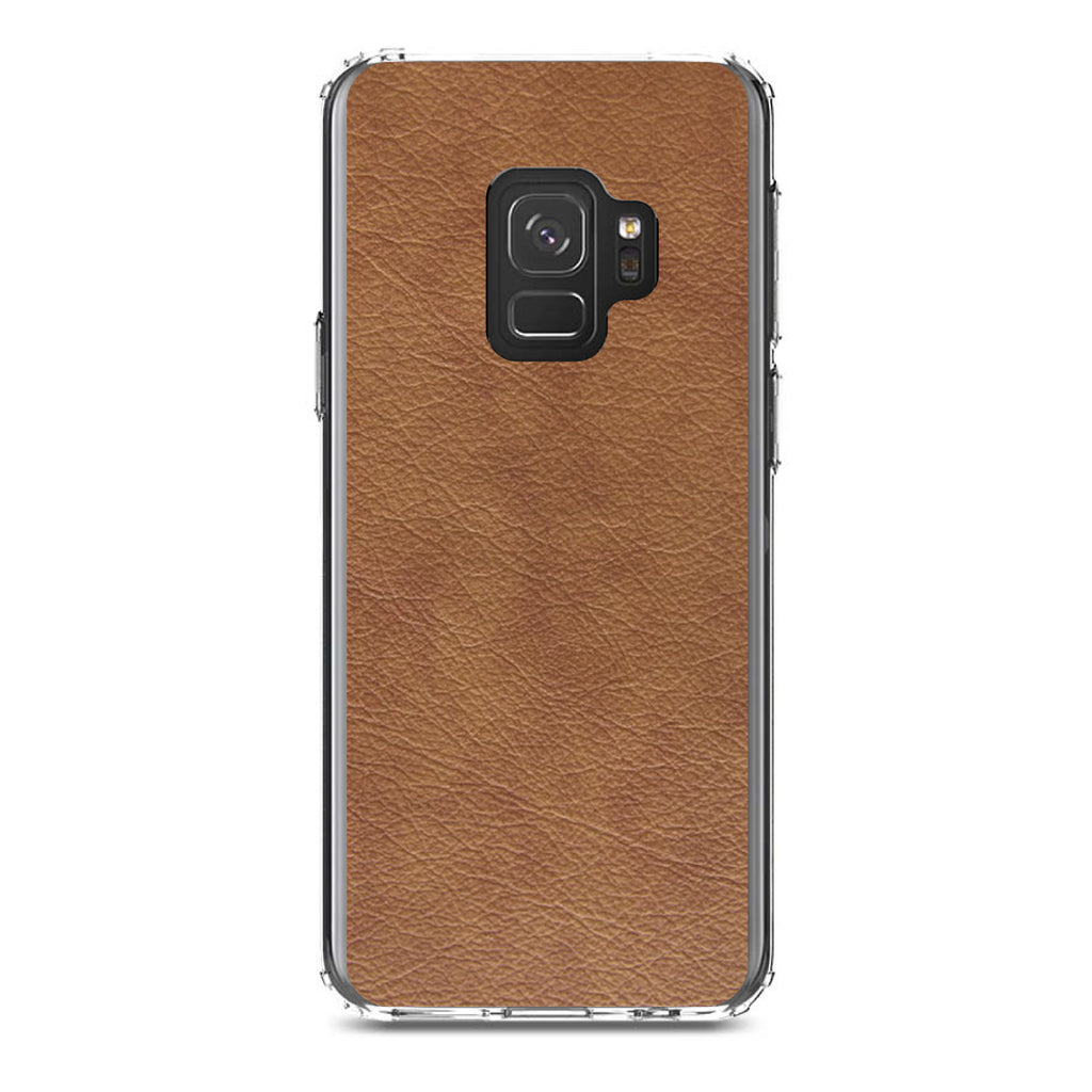 Dark Brown Faux Leather Print Design Clear Shockproof iPhone Case, view 19