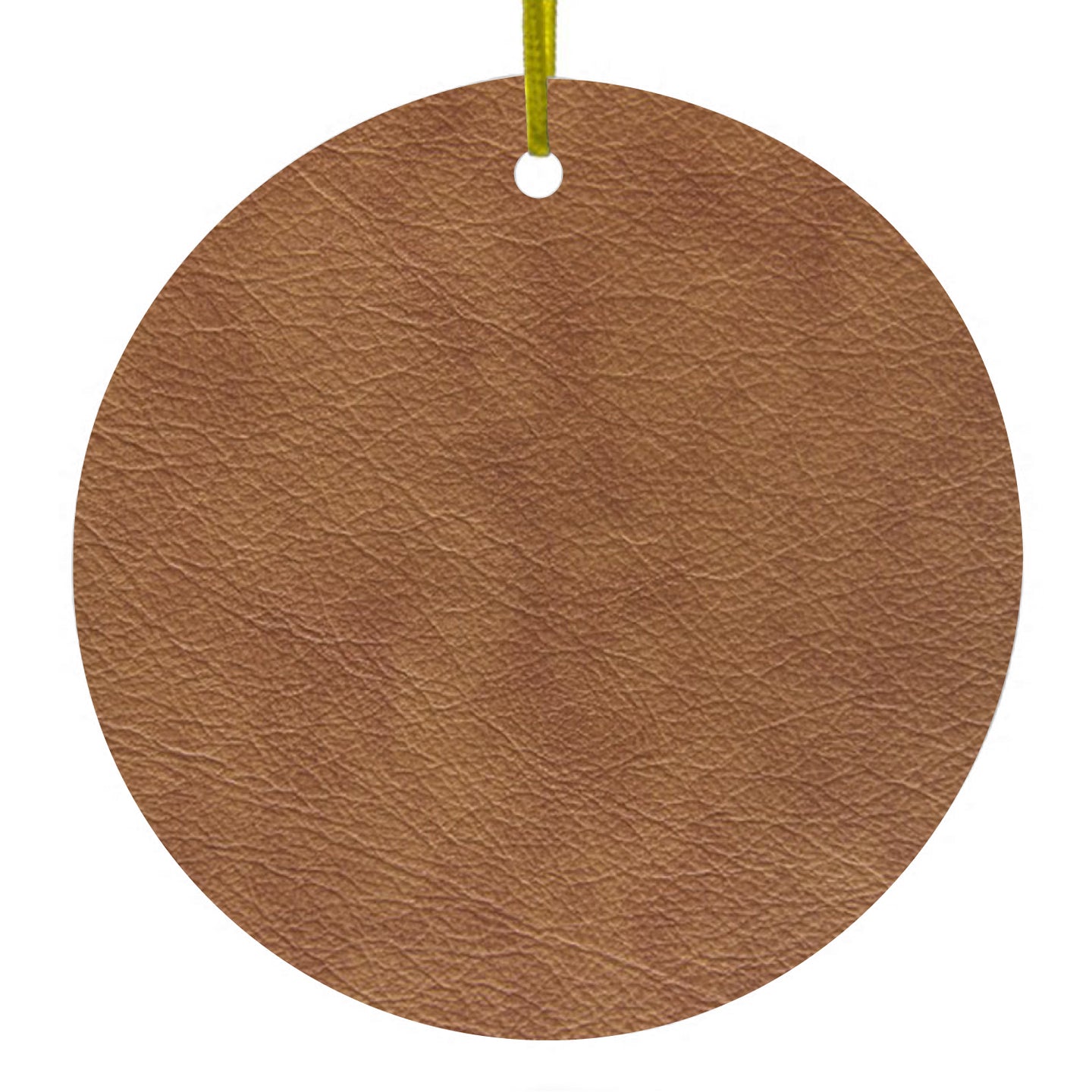 DistinctInk® Hanging Ceramic Christmas Tree Ornament with Gold String - Great Gift / Present - 2 3/4 inch Diameter - Dark Brown Faux Leather Print Design