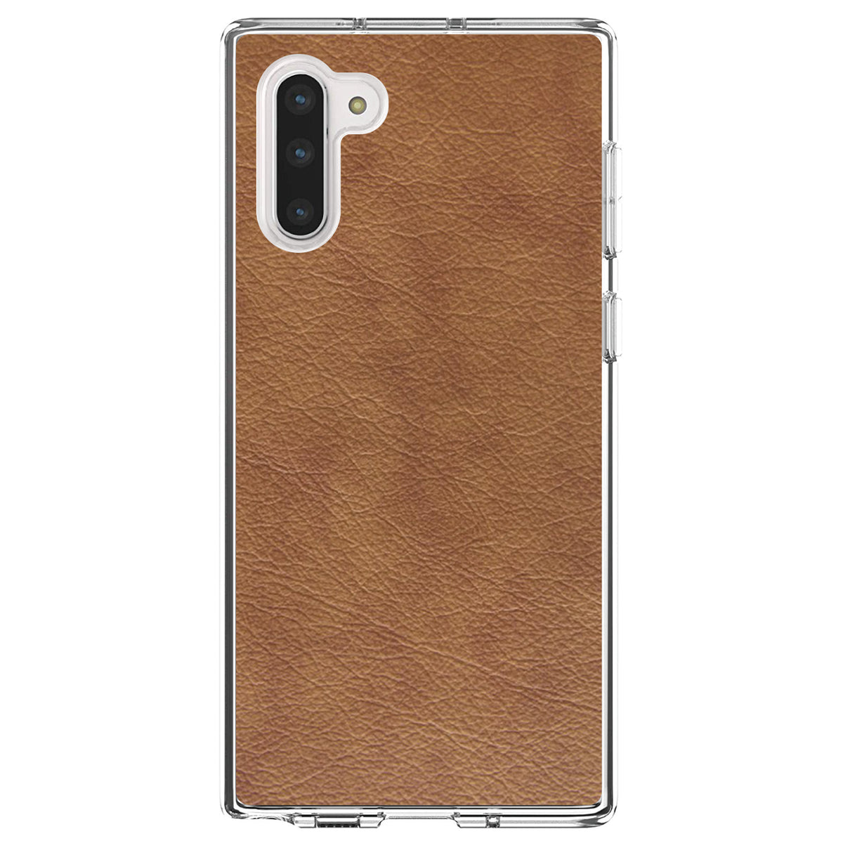 Dark Brown Faux Leather Print Design Clear Shockproof iPhone Case, view 9