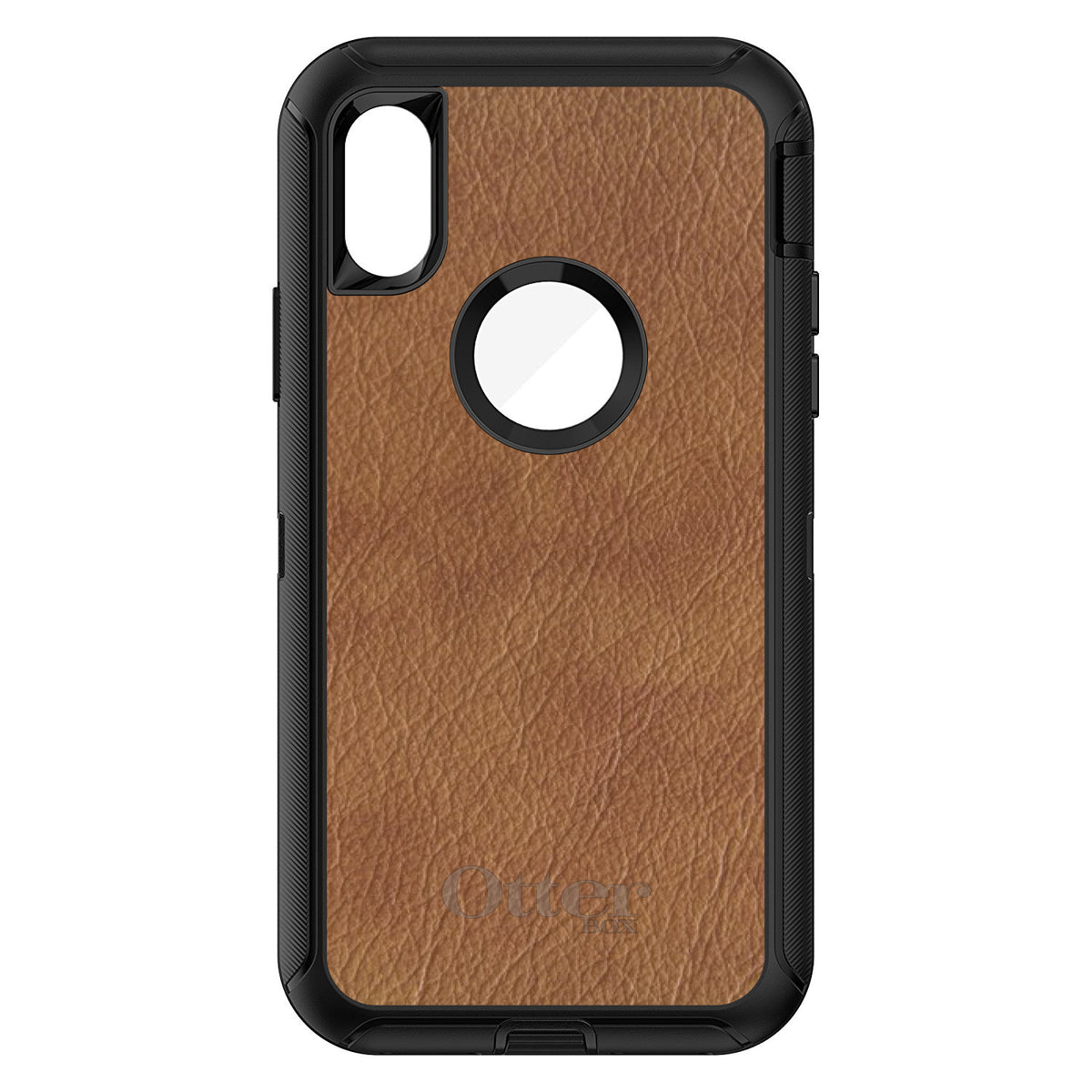Dark Brown Leather Print Design OtterBox Defender Case for iPhone & Galaxy, view 3