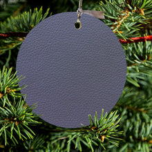 DistinctInk® Hanging Ceramic Christmas Tree Ornament with Gold String - Great Gift / Present - 2 3/4 inch Diameter - Dark Grey Faux Leather Print Design