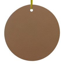 DistinctInk® Hanging Ceramic Christmas Tree Ornament with Gold String - Great Gift / Present - 2 3/4 inch Diameter - Brown Faux Leather Print Design
