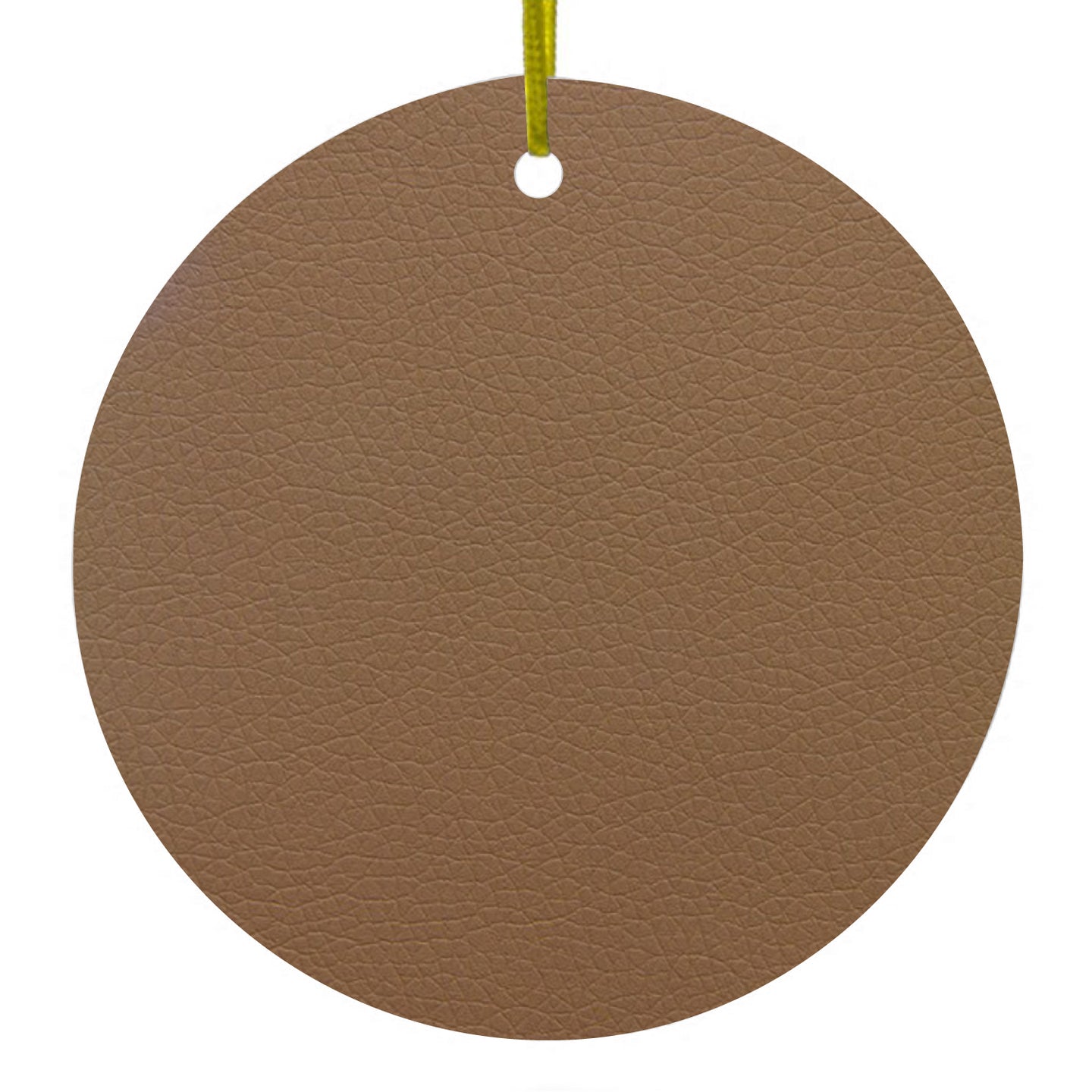 DistinctInk® Hanging Ceramic Christmas Tree Ornament with Gold String - Great Gift / Present - 2 3/4 inch Diameter - Brown Faux Leather Print Design