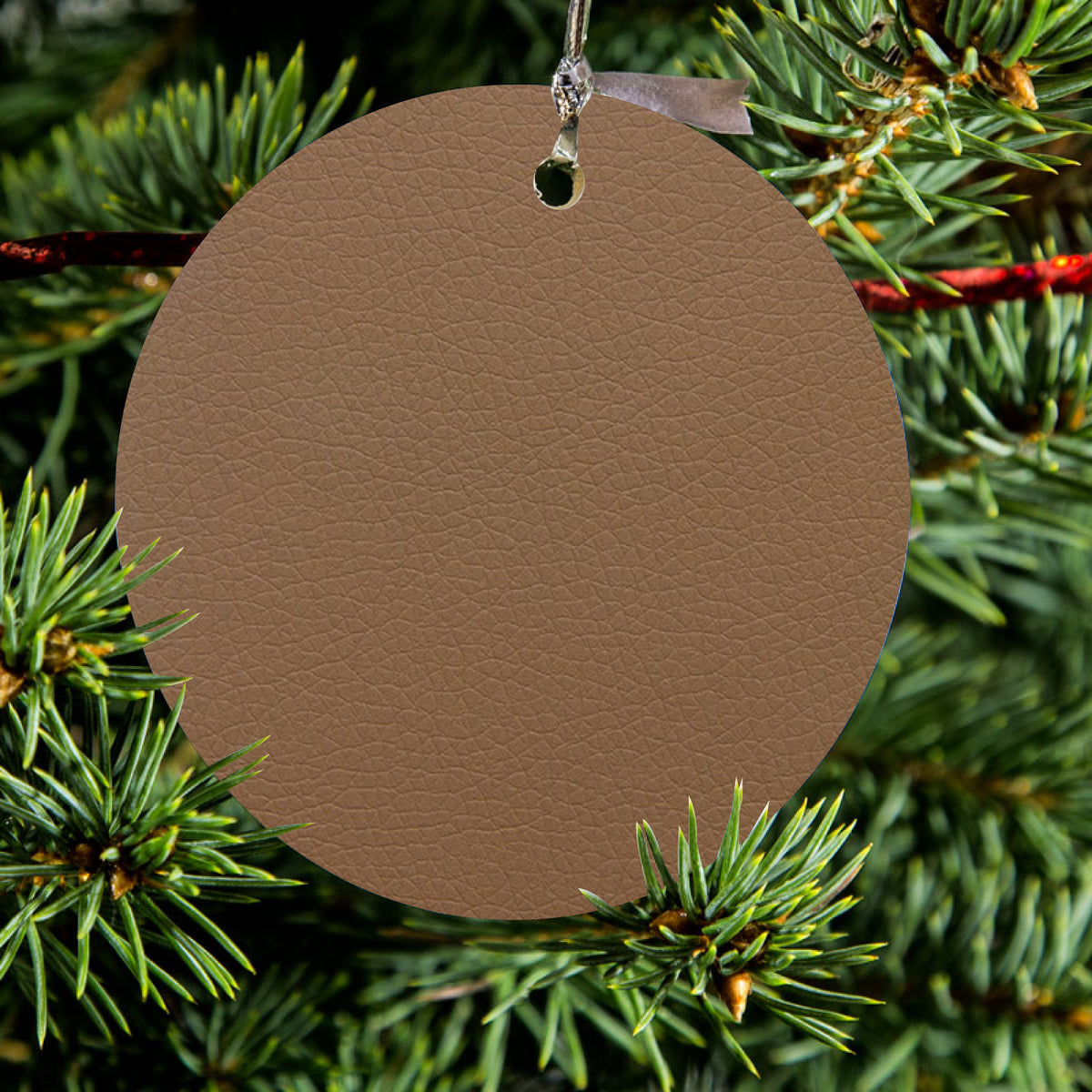 Brown Faux Leather Print Design Ceramic Ornament, view 2