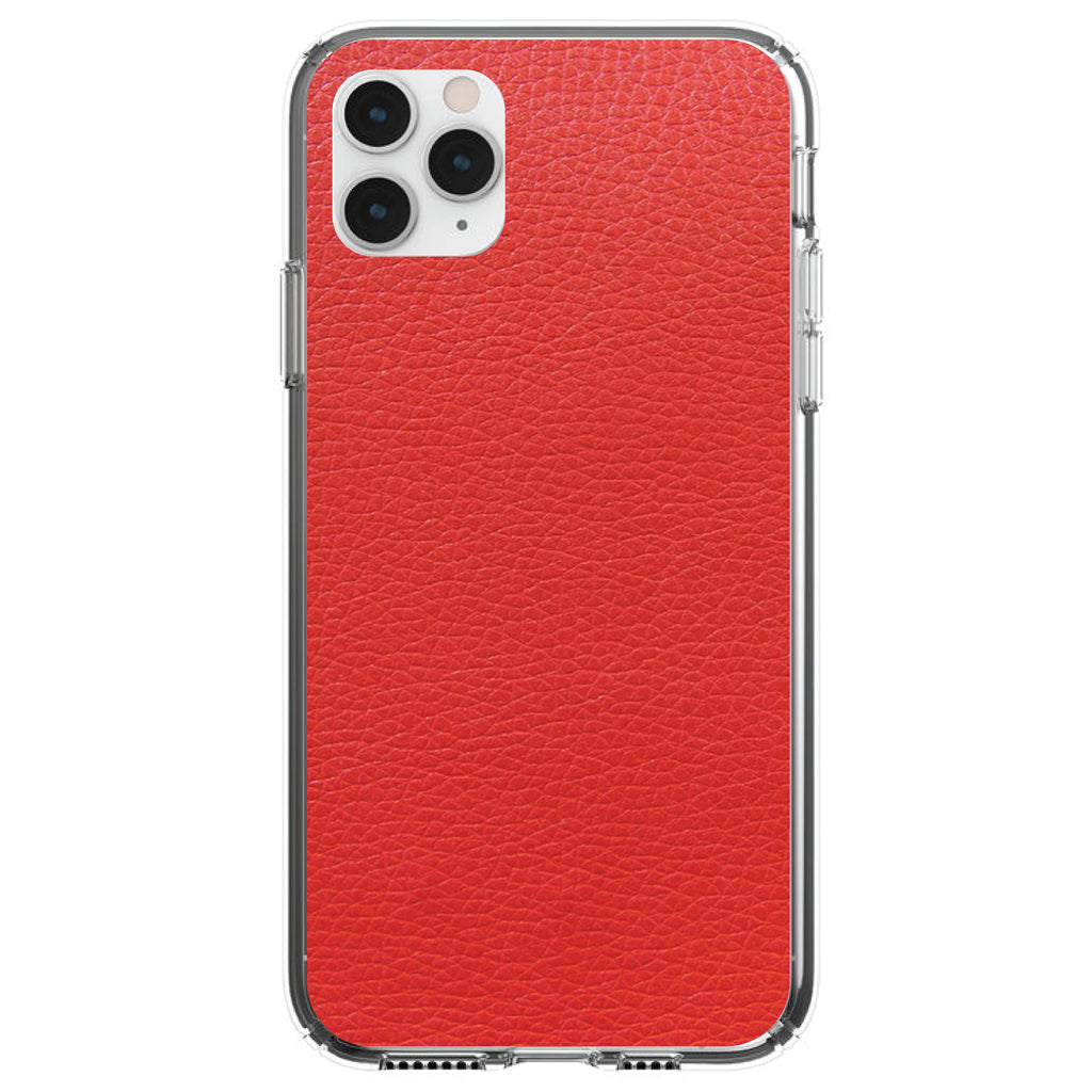 Red Faux Leather Print Design Clear Shockproof iPhone Case