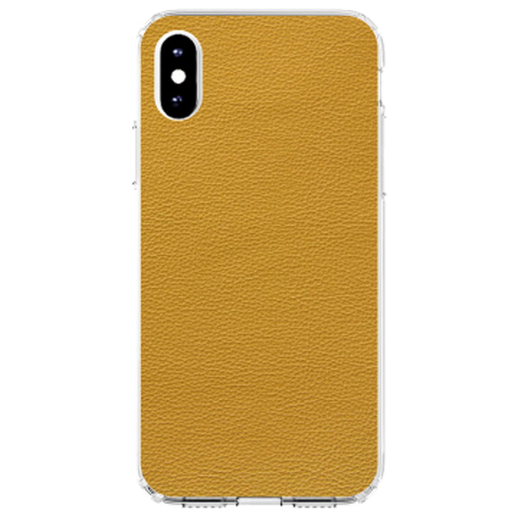 Yellow Faux Leather Print Design Clear Shockproof iPhone Case, view 3