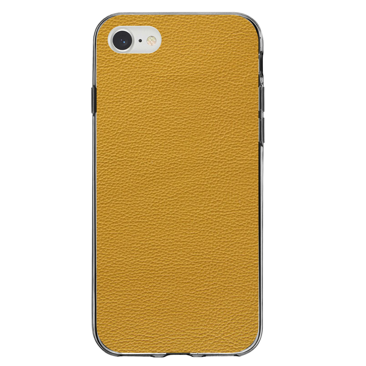 Yellow Faux Leather Print Design Clear Shockproof iPhone Case, view 5