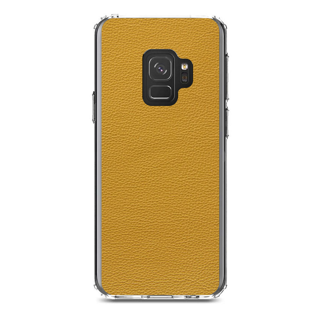 Yellow Faux Leather Print Design Clear Shockproof iPhone Case, view 19