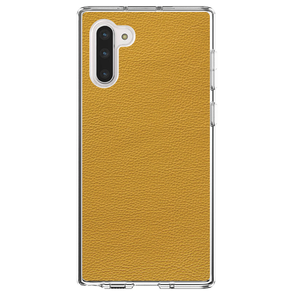 Yellow Faux Leather Print Design Clear Shockproof iPhone Case, view 9