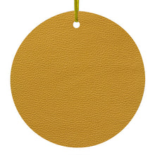 DistinctInk® Hanging Ceramic Christmas Tree Ornament with Gold String - Great Gift / Present - 2 3/4 inch Diameter - Yellow Faux Leather Print Design