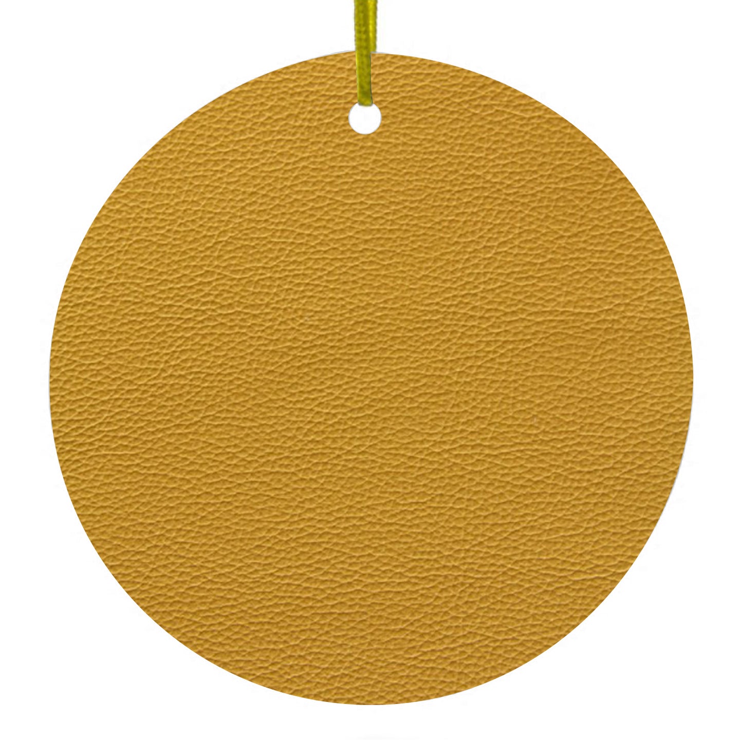 DistinctInk® Hanging Ceramic Christmas Tree Ornament with Gold String - Great Gift / Present - 2 3/4 inch Diameter - Yellow Faux Leather Print Design