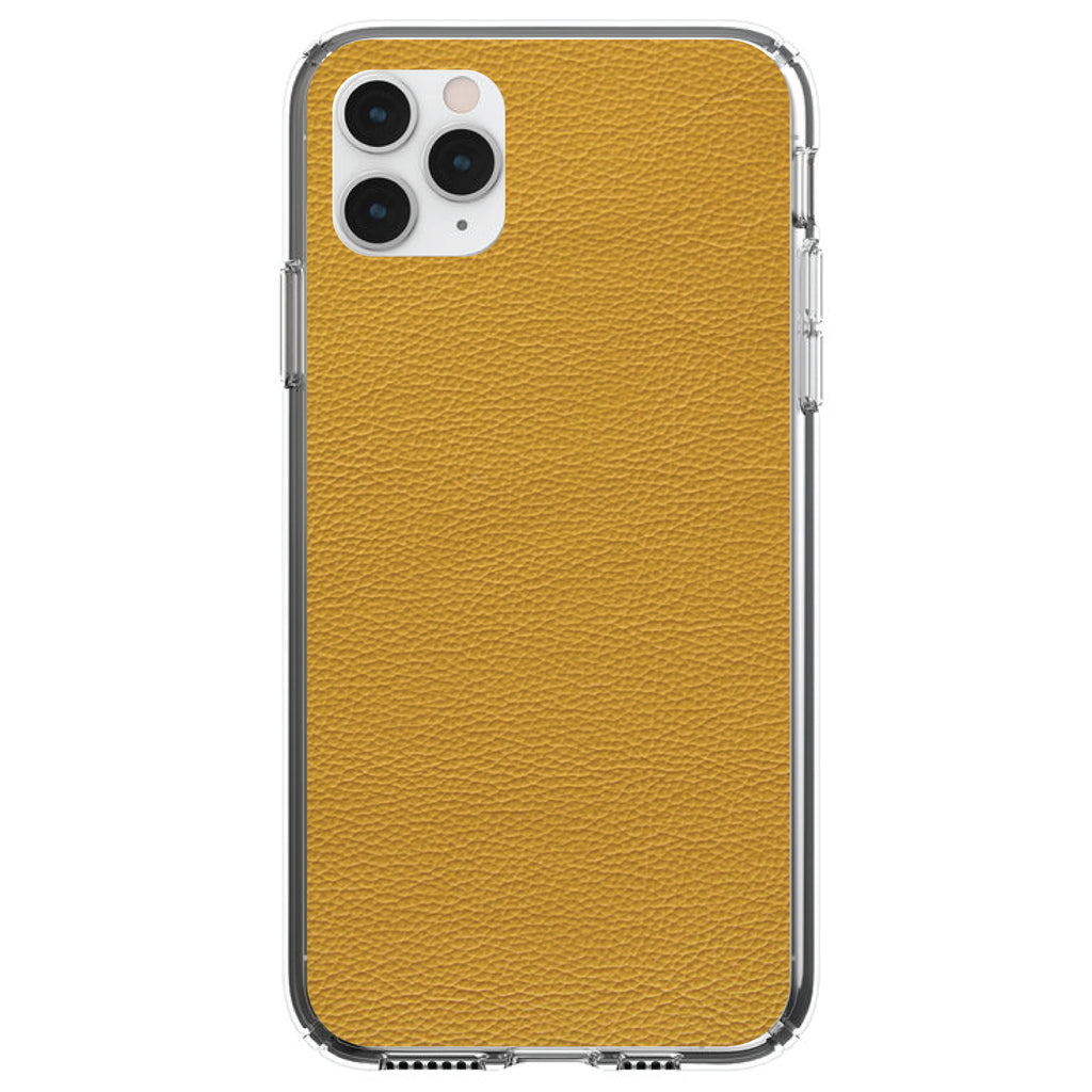 Yellow Faux Leather Print Design Clear Shockproof iPhone Case