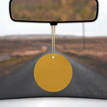 DistinctInk® Hanging Ceramic Christmas Tree Ornament with Gold String - Great Gift / Present - 2 3/4 inch Diameter - Yellow Faux Leather Print Design