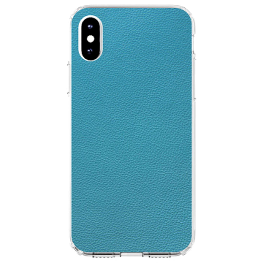 Teal Faux Leather Print Design Clear Shockproof iPhone Case, view 4