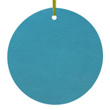 DistinctInk® Hanging Ceramic Christmas Tree Ornament with Gold String - Great Gift / Present - 2 3/4 inch Diameter - Teal Faux Leather Print Design