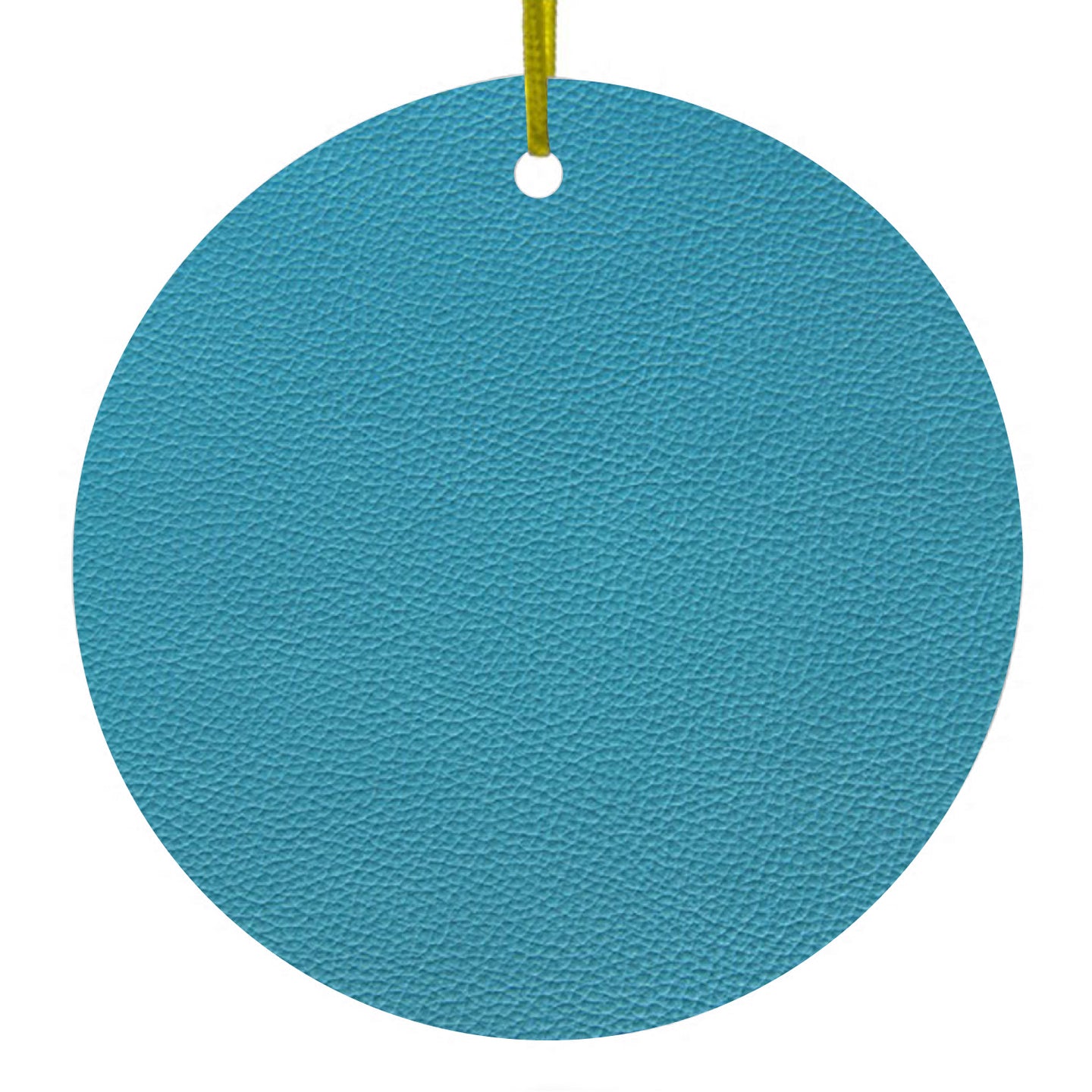 DistinctInk® Hanging Ceramic Christmas Tree Ornament with Gold String - Great Gift / Present - 2 3/4 inch Diameter - Teal Faux Leather Print Design